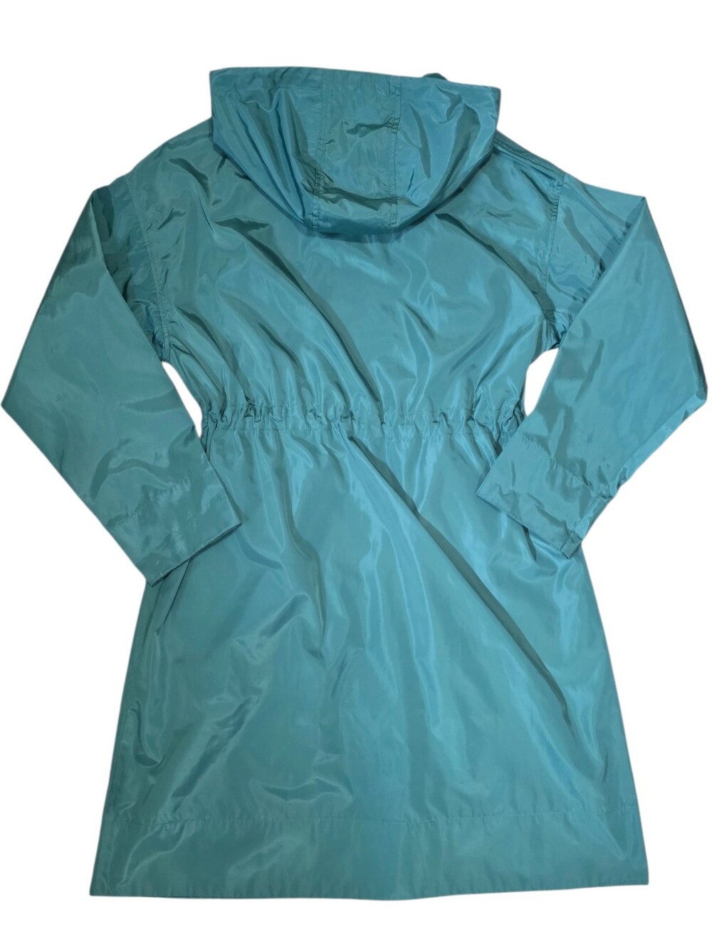 Open Edit Packable Teal Hooded Raincoat Jacket Full Length Size Small - Picture 2 of 7